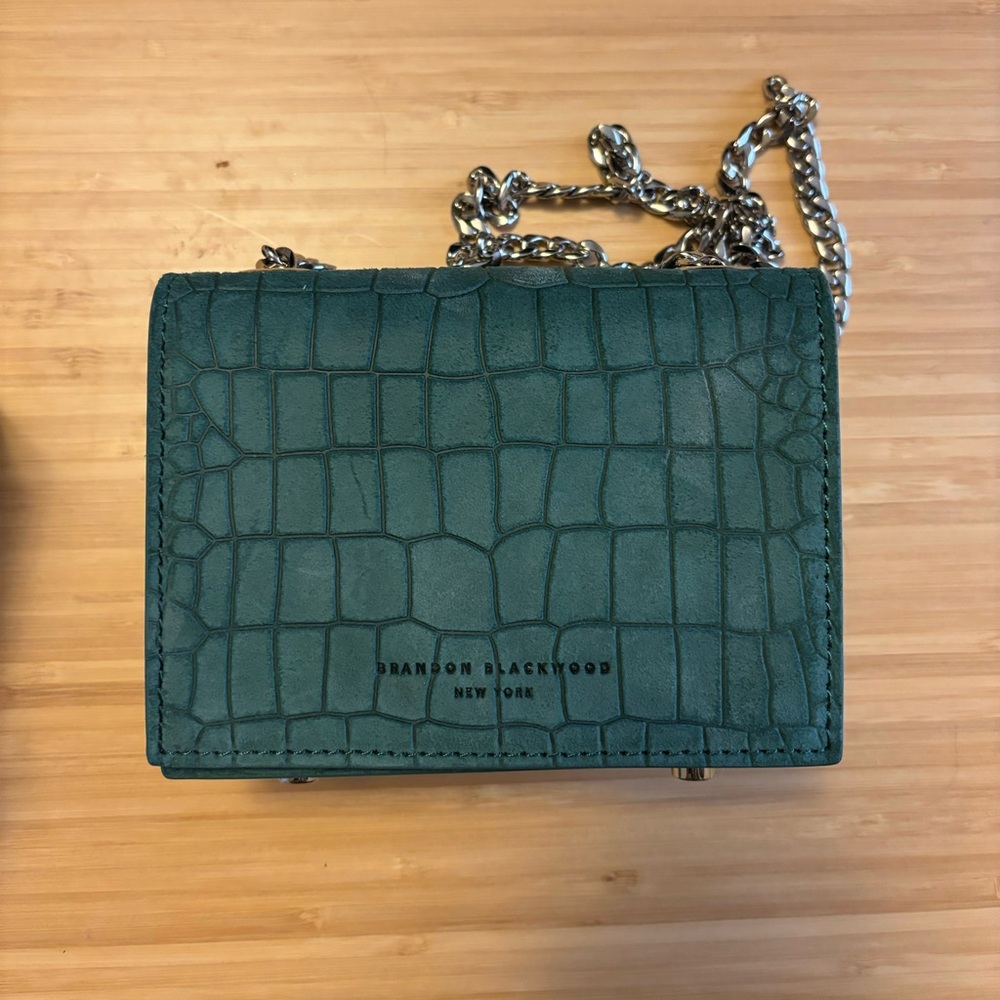 Brandon Blackwood Mini Sophia Crossbody Bag in Green Croc Suede